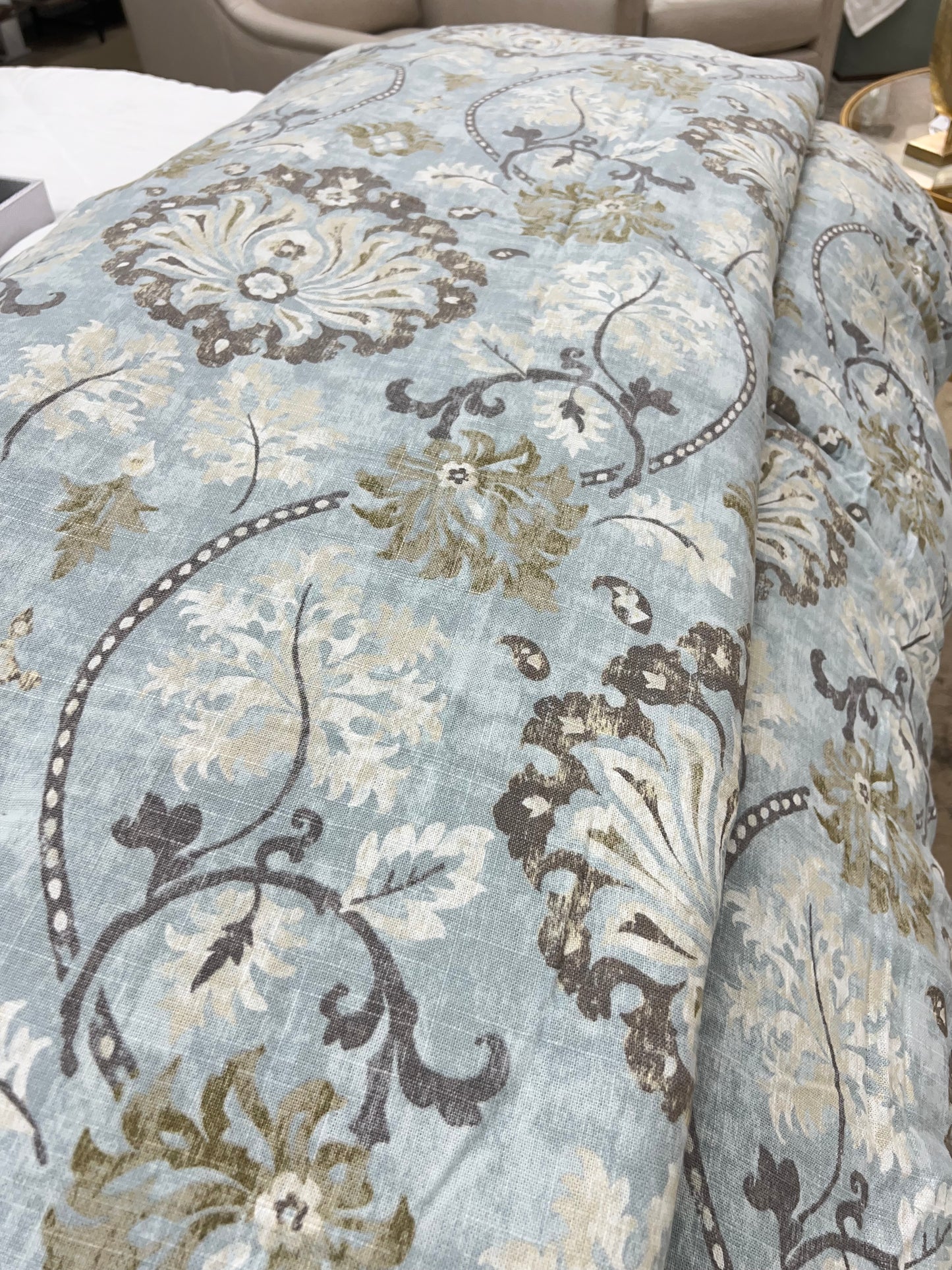 Blue Floral Linen Bedding Set