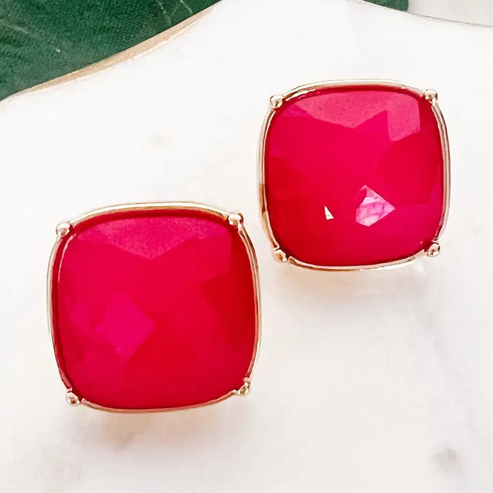 Pink Stone Stud Earrings
