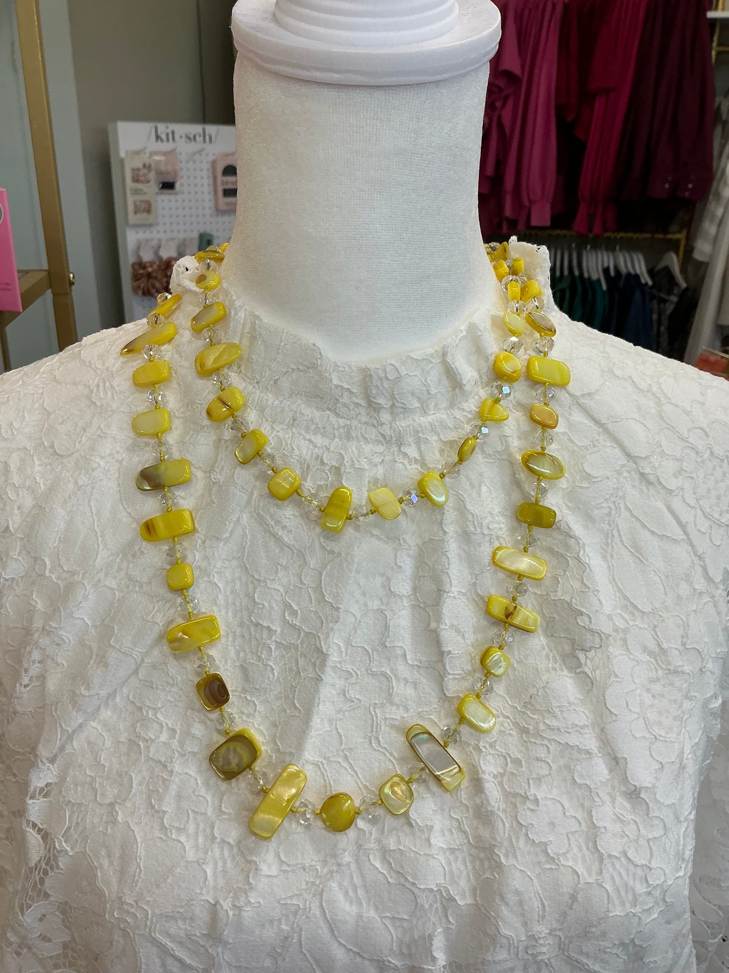 Long Shell & Crystal Necklace