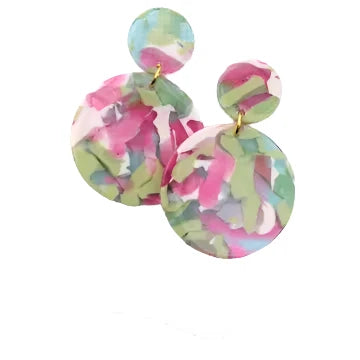 Pink & Green Circle Earrings
