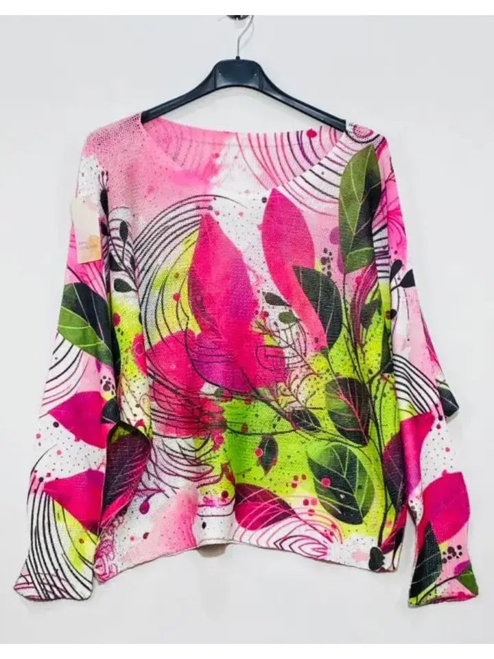 Pink Floral Knit Sweater - One Size