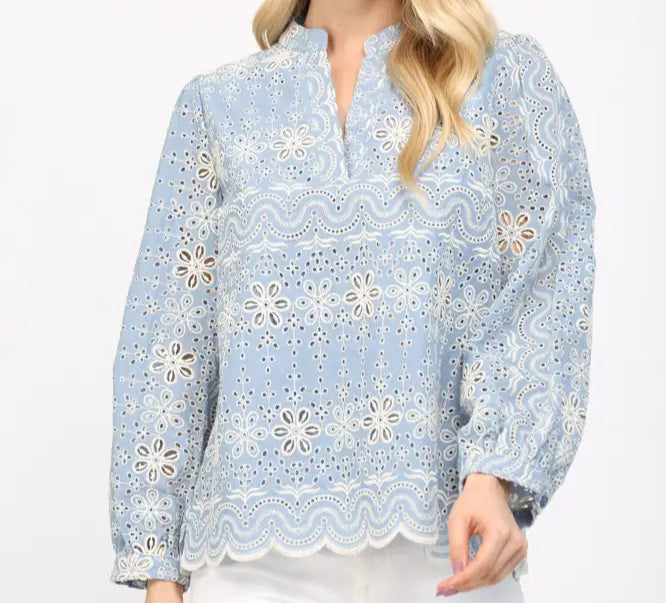Light Blue Scalloped Detailed Top