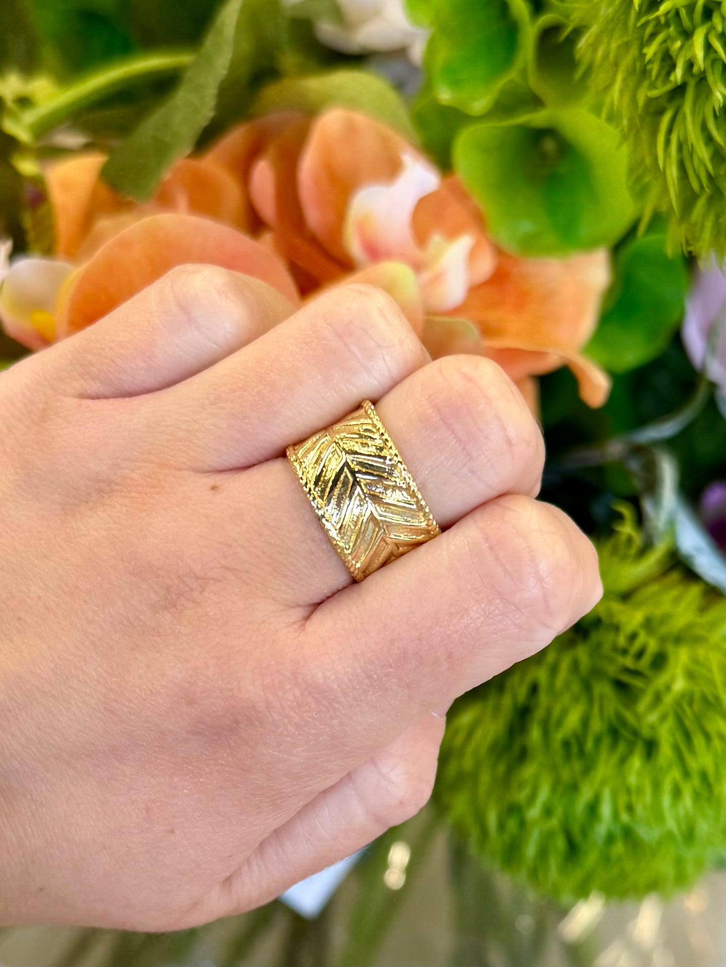 Gold Plated Leaf Ring