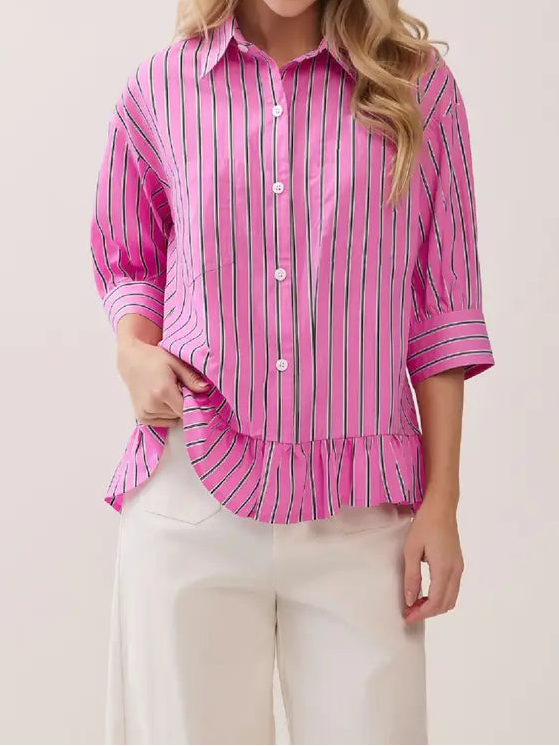 Pink Stripe Ruffle Top
