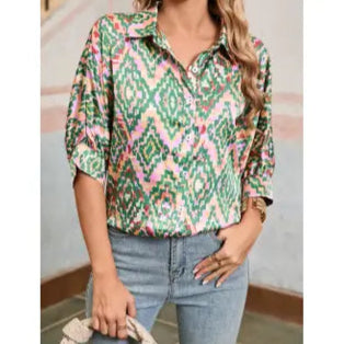 Green Abstract Print Top
