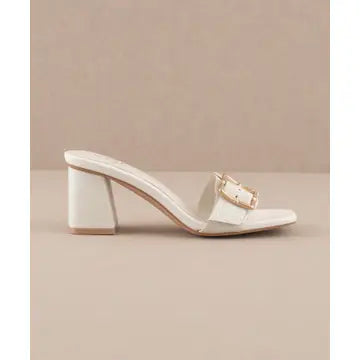 White Bamboo Buckle Heel