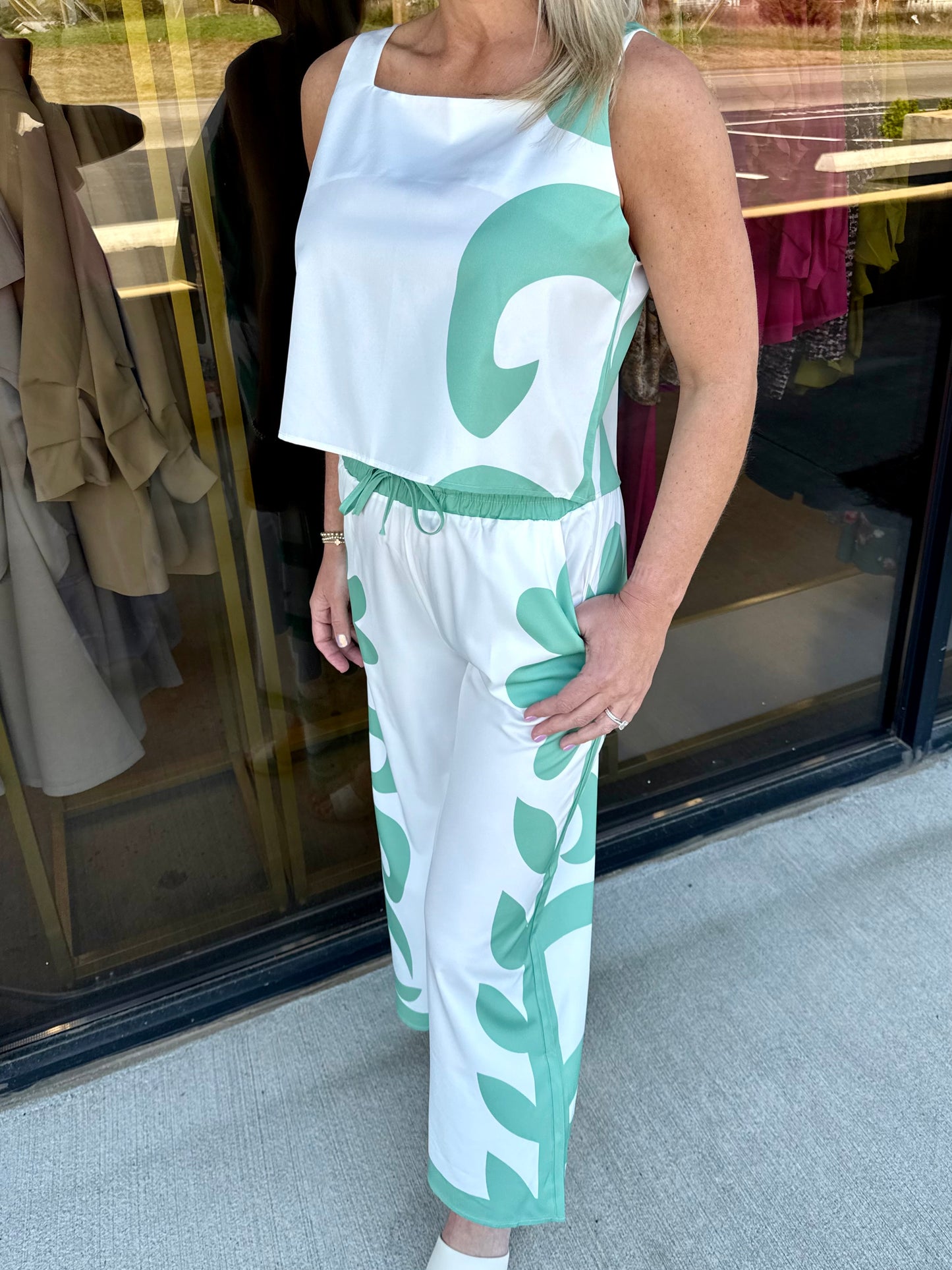 Green Cropped Tank Top Set