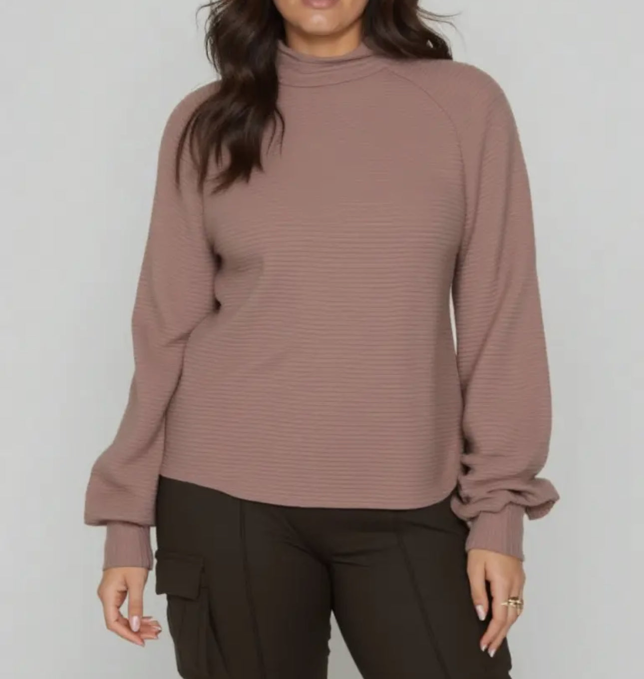 Plus Mock Neck Top/Mocha