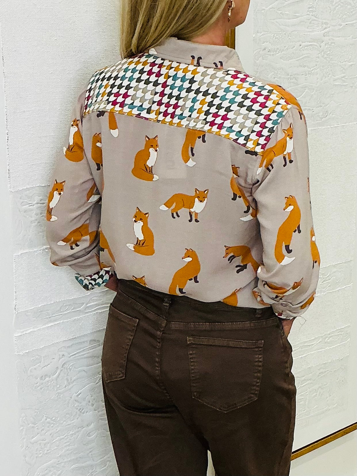 Fox Print Button Down Top