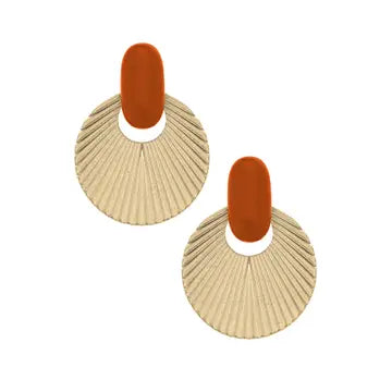 Orange & Fluted Gold Earrings