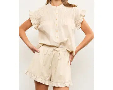 Ruffle Sleeve Button Down Top
