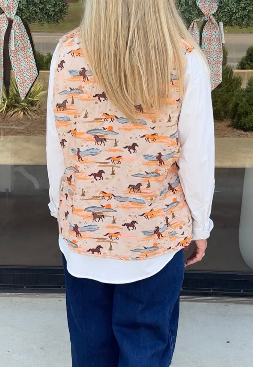 Quilted Horse Print Vest