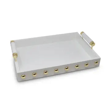 White Decorative Tray w/ Handles & Gold Accents