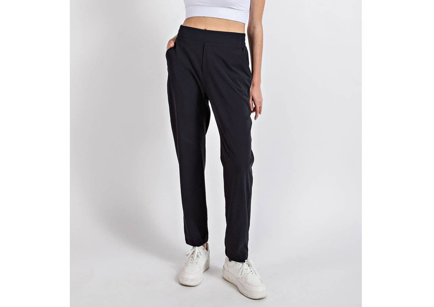 Black Crinkle Straight Jogger