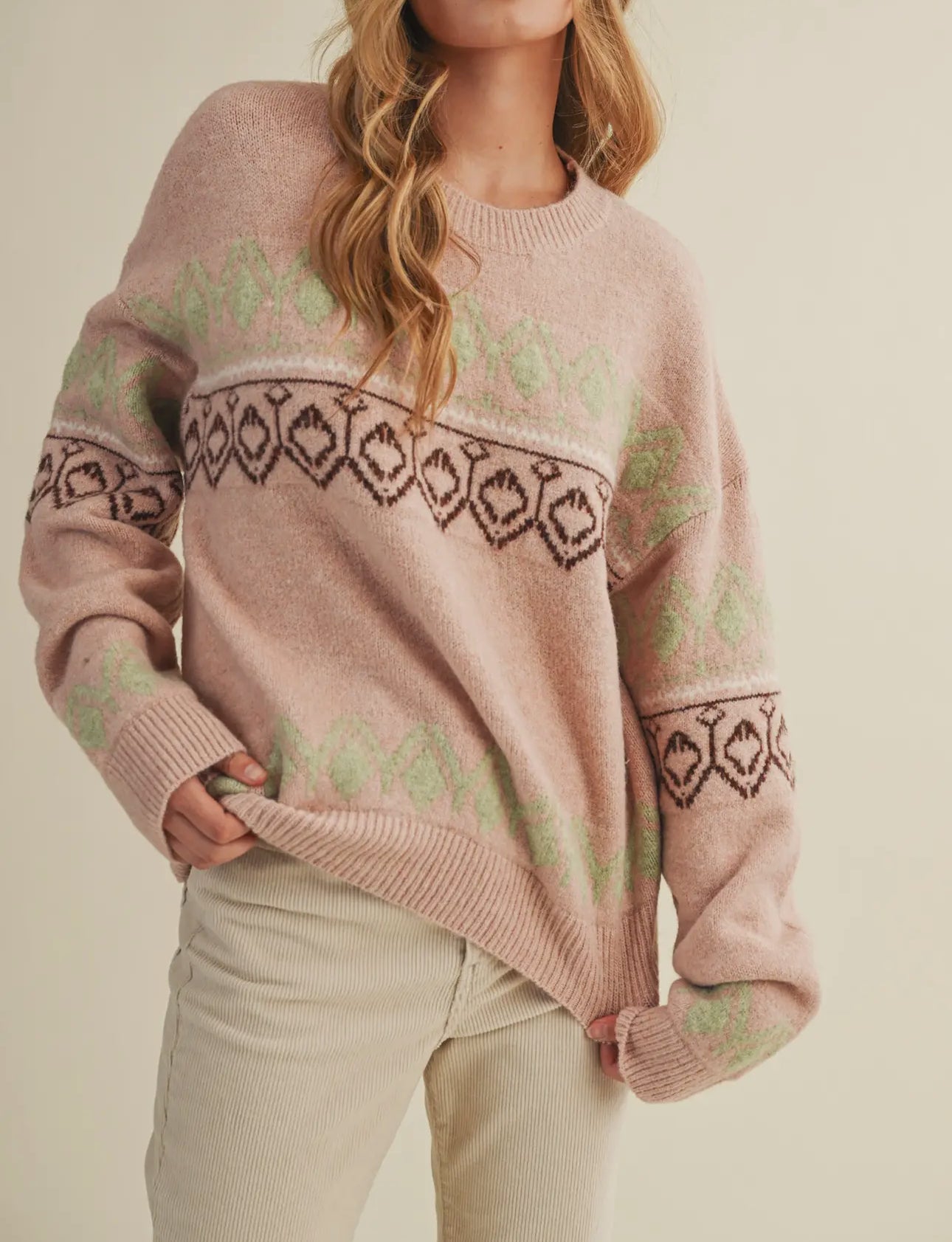 Knit Pullover Sweater/Pink Multi