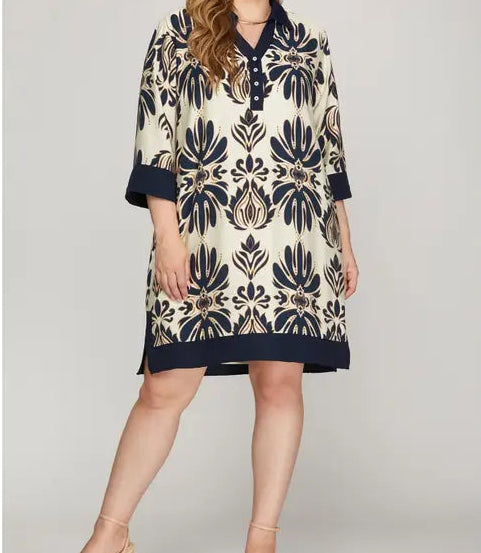 Cream Printed Plus Dress