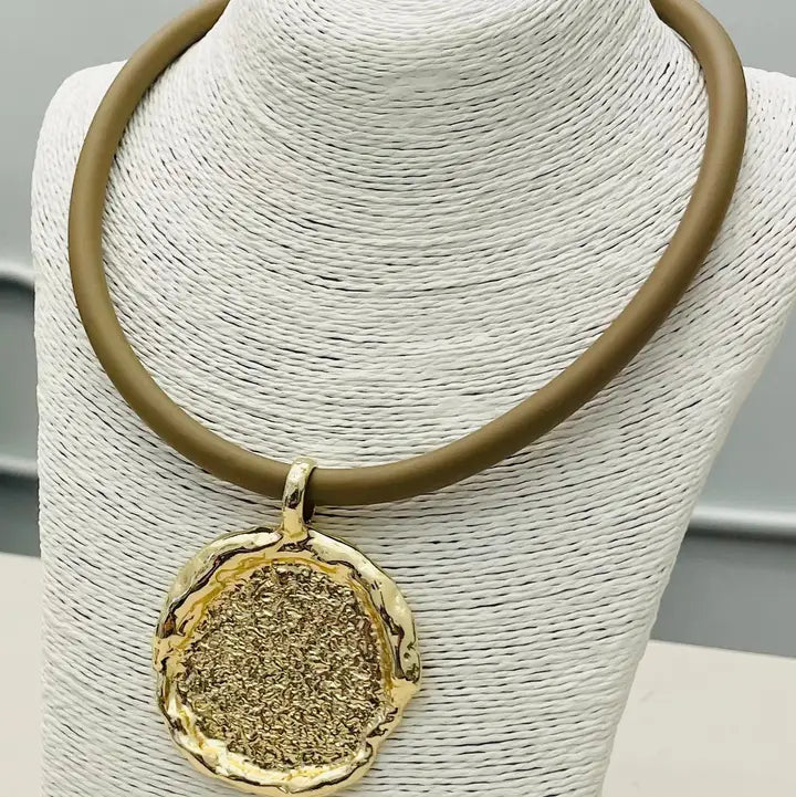 Stamped Gold Pendant Necklace