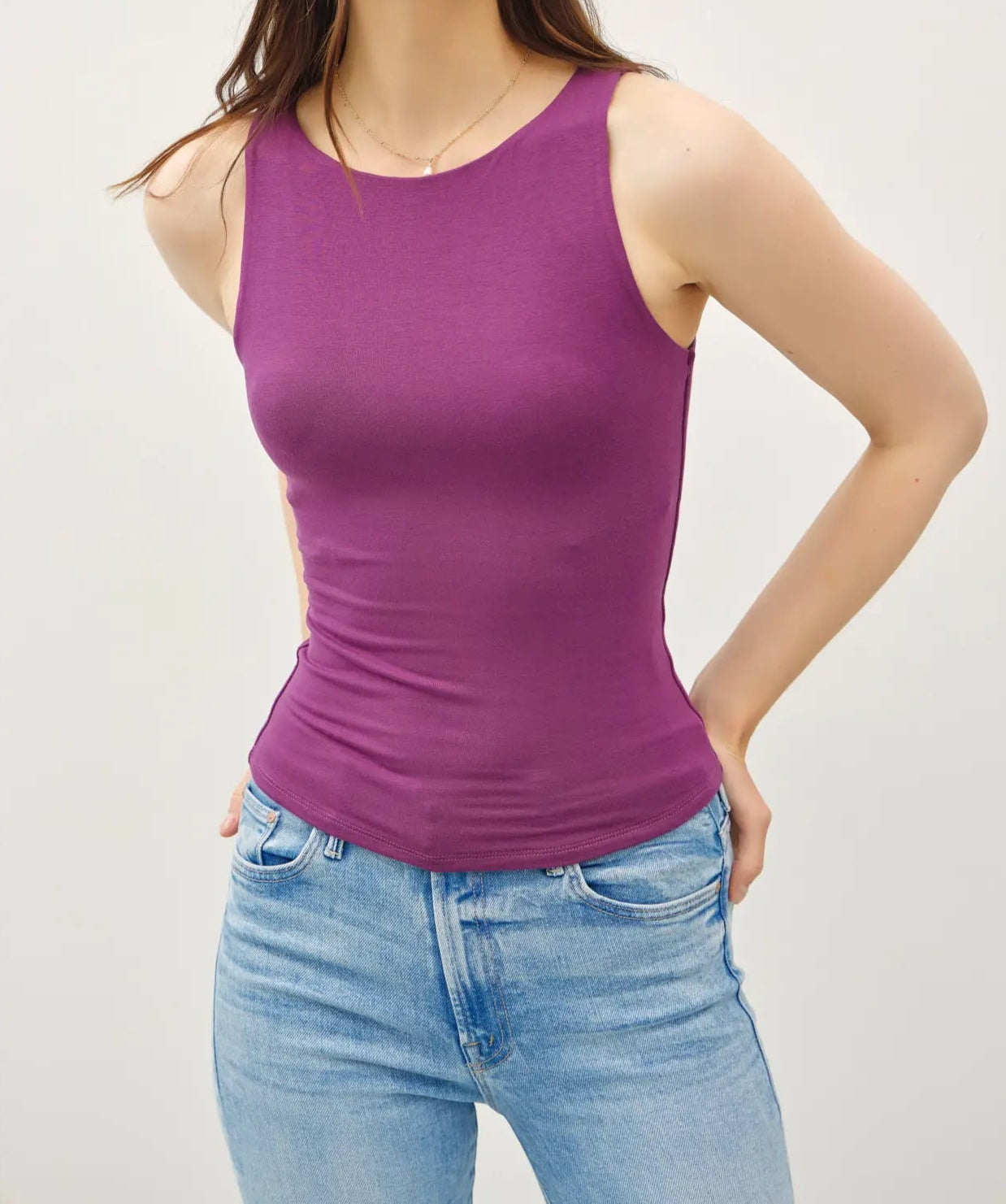 Purple Boat Neck Tank Top