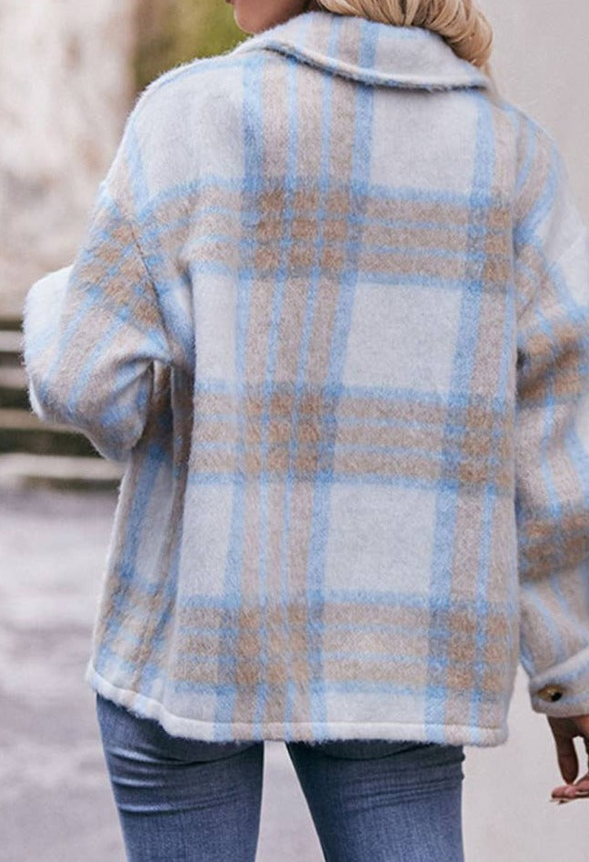 Button Up Fleece Plaid Jacket