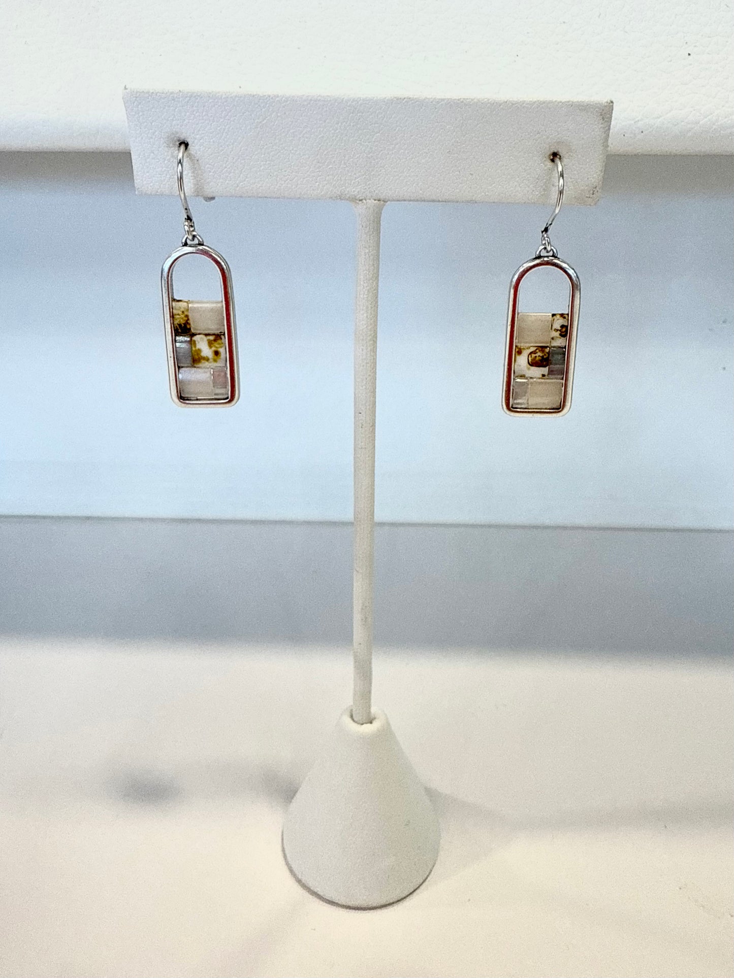 Silver Ivory Stone Earrings