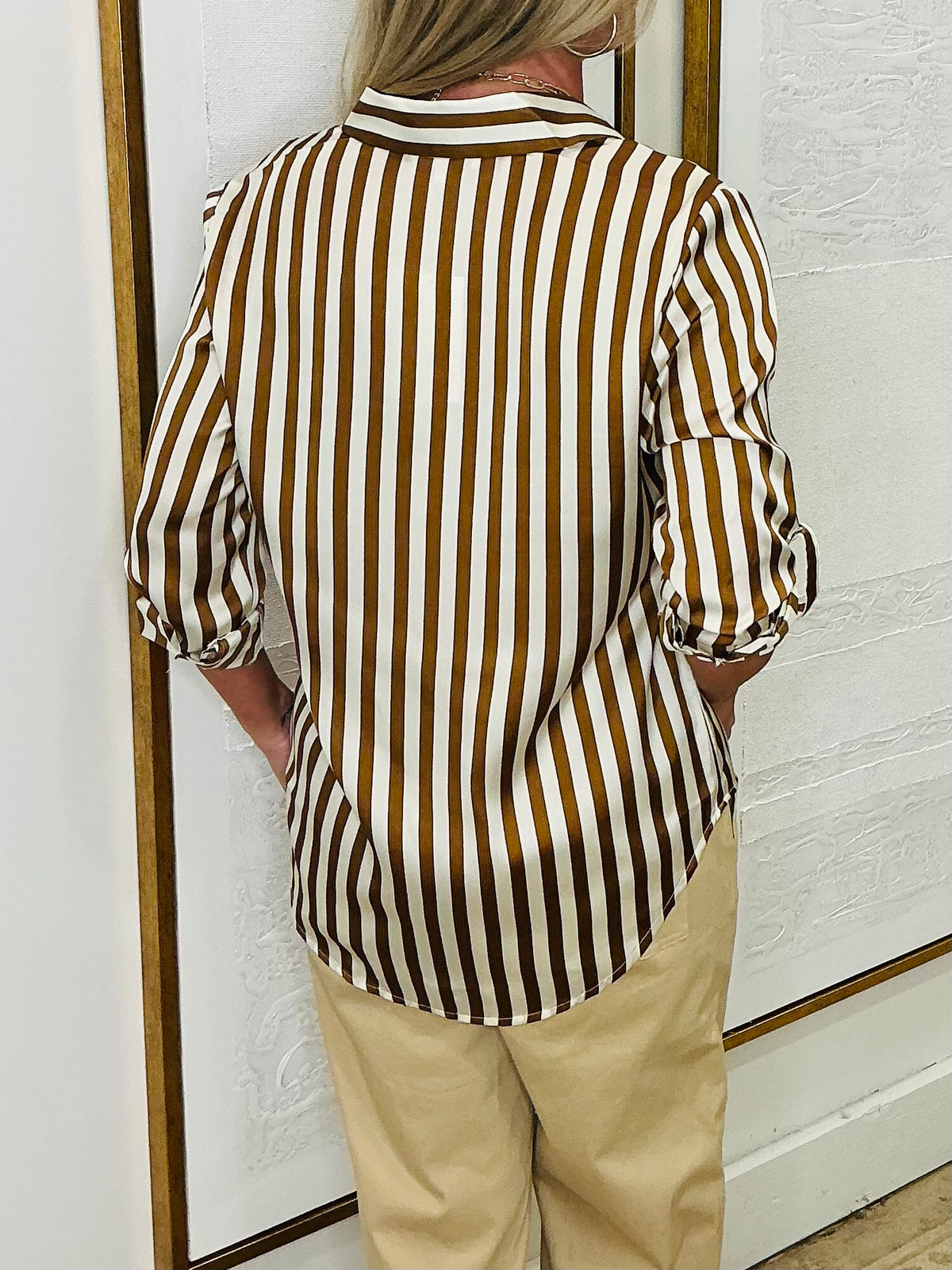Striped Button-Up Top Coffee