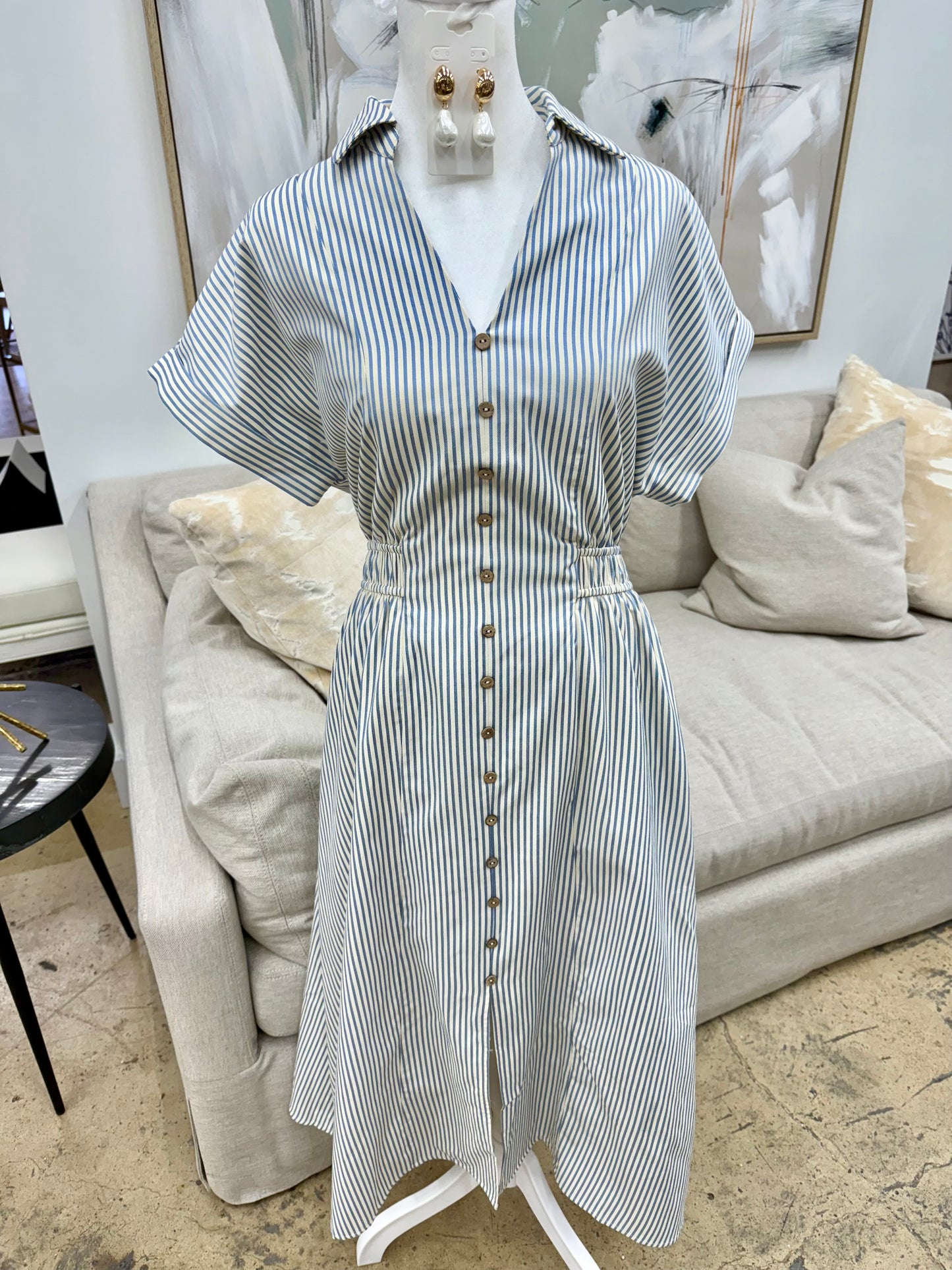 Blue & White Striped Button Dress