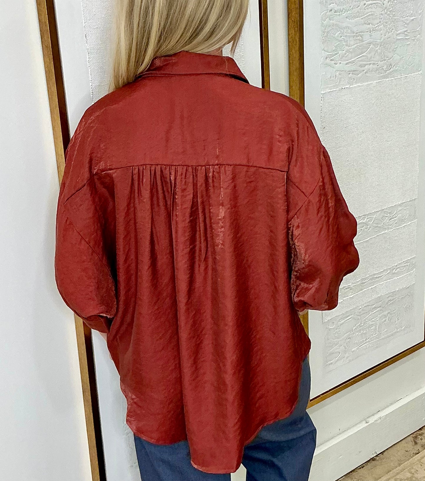 Burgundy Oversized Button Up Top