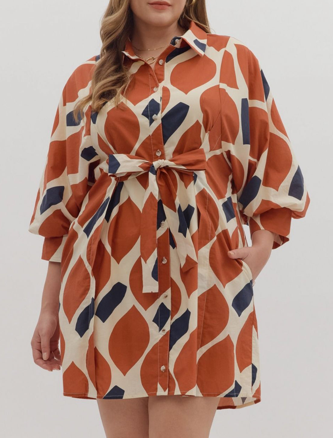 Plus Ecru/Rust Short Dress