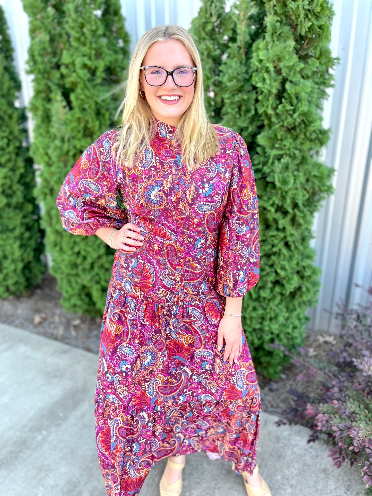 Button Tiered Maxi Dress