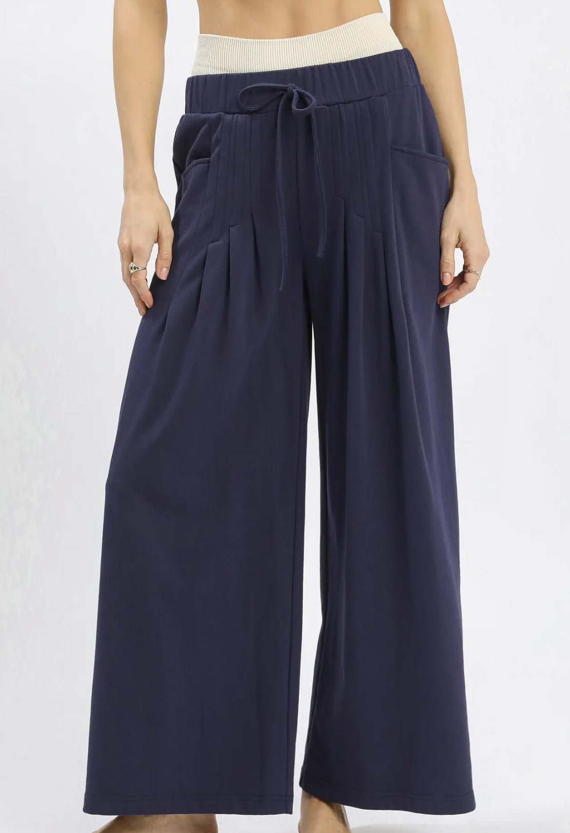 Navy Wide Leg Drawstring Pants