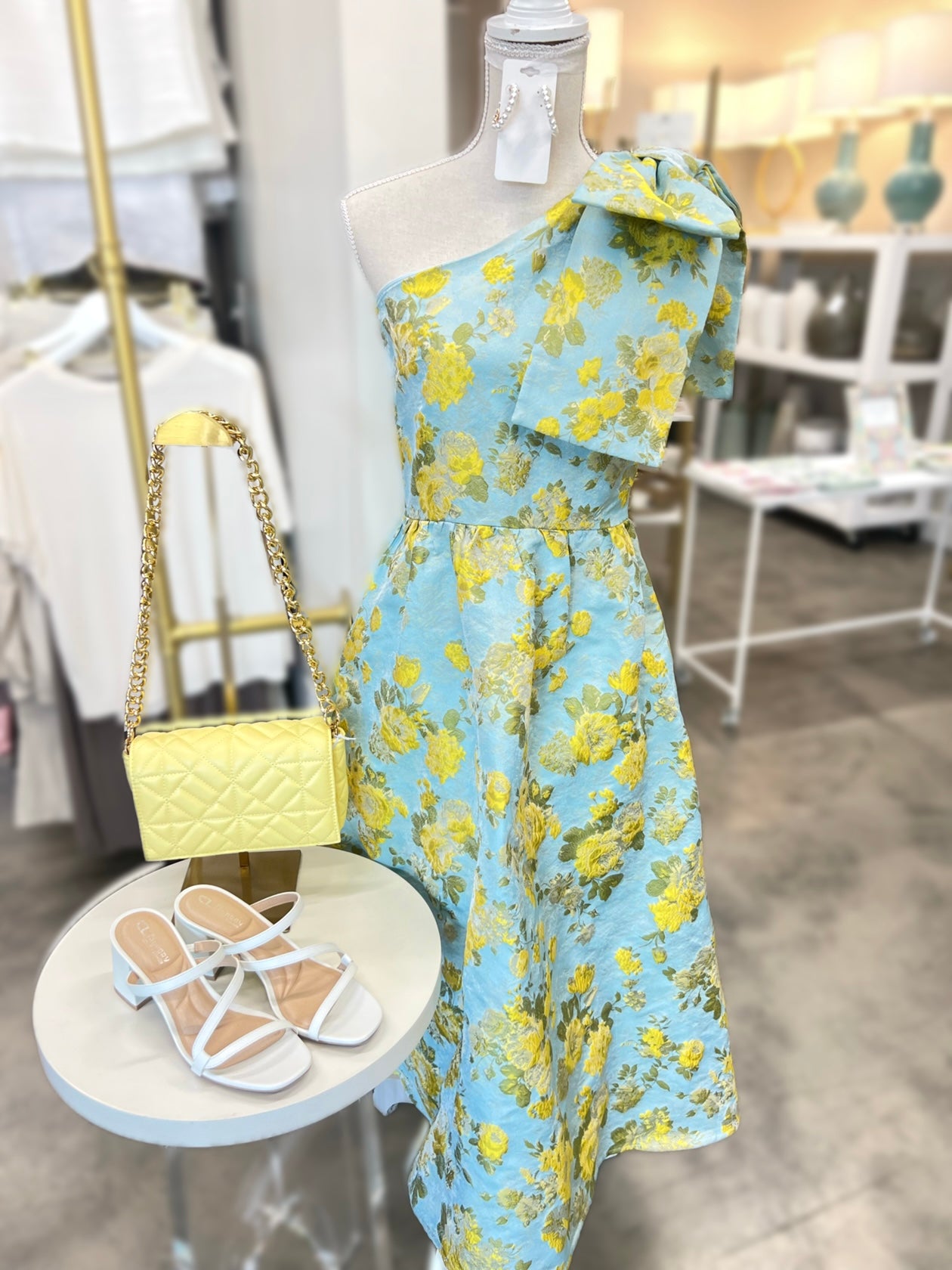 Blue & Yellow Floral One Shoulder Dress
