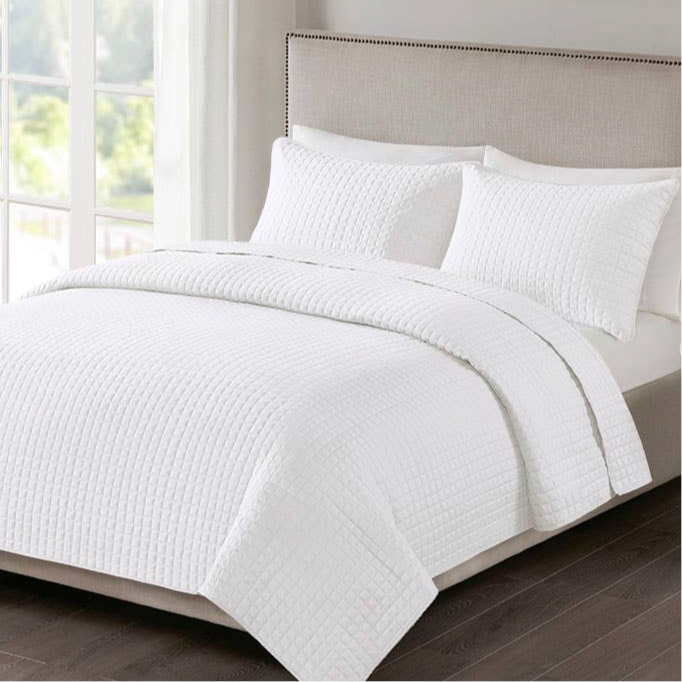 Square Stitch Quilted Reversible Quilt Set