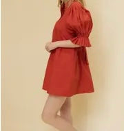 Red Pleated Sleeve Dress