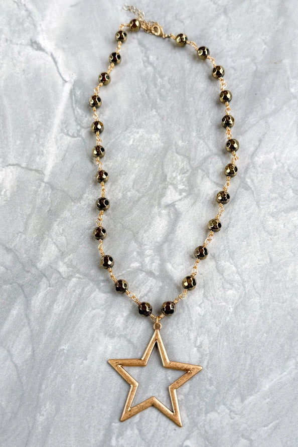 Beaded Gold Star Necklace