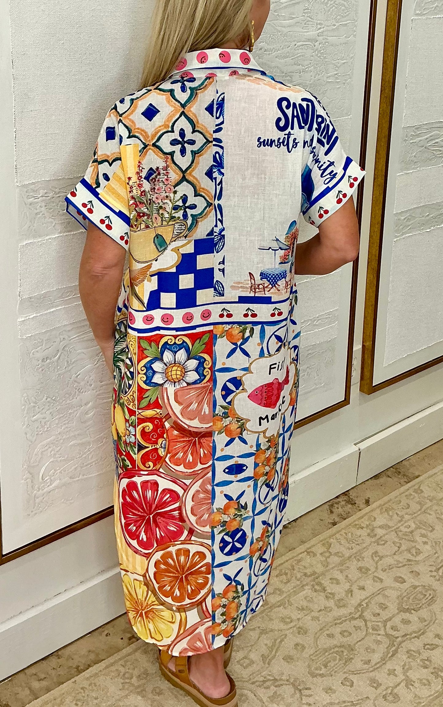 Mediterranean Print Dress - One Size