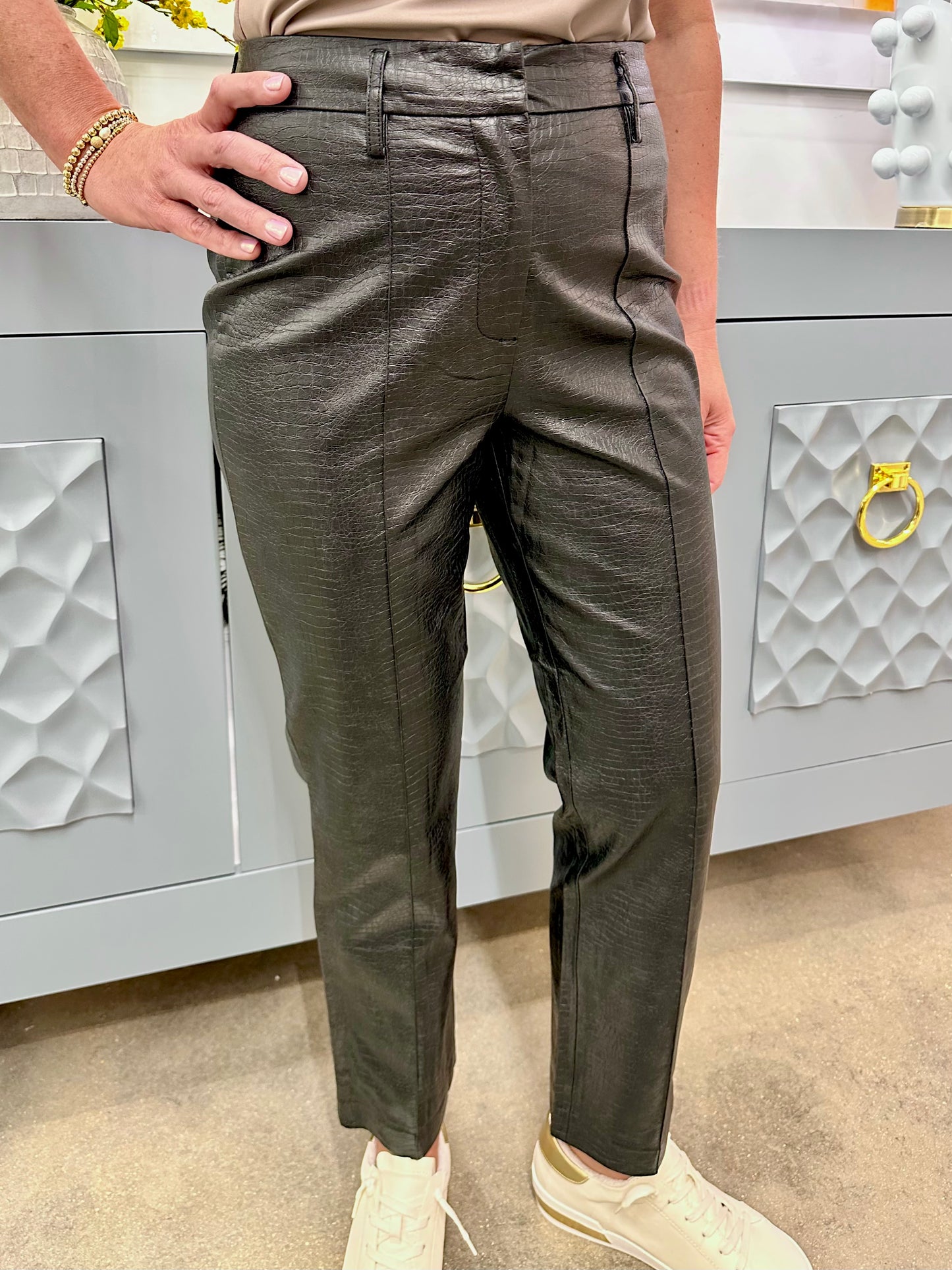 Black Snake Print Leather Pants