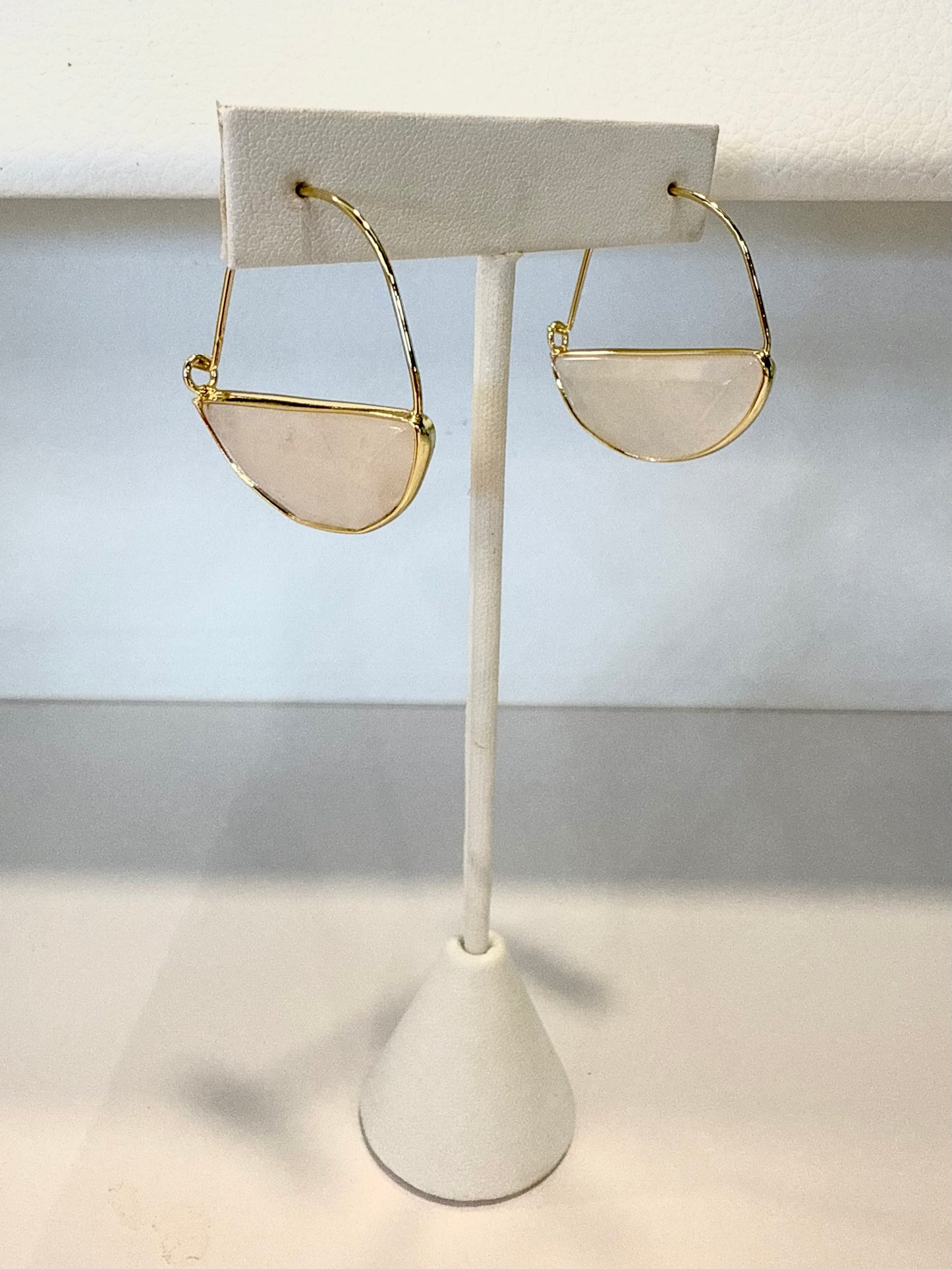 Rose Stone Prism Hoop Earrings