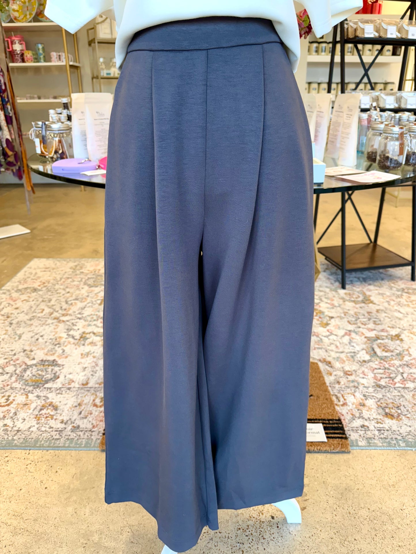 Charcoal High Rise Wide Leg Pants