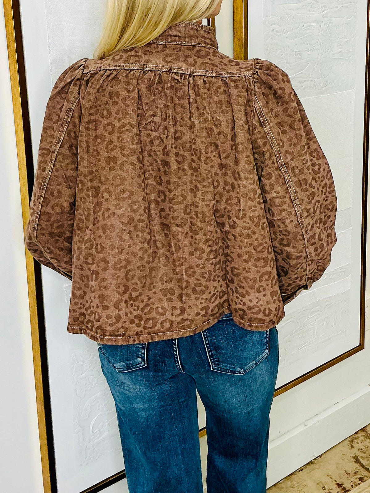 Leopard Jacket Gathered Sleeve Mocha