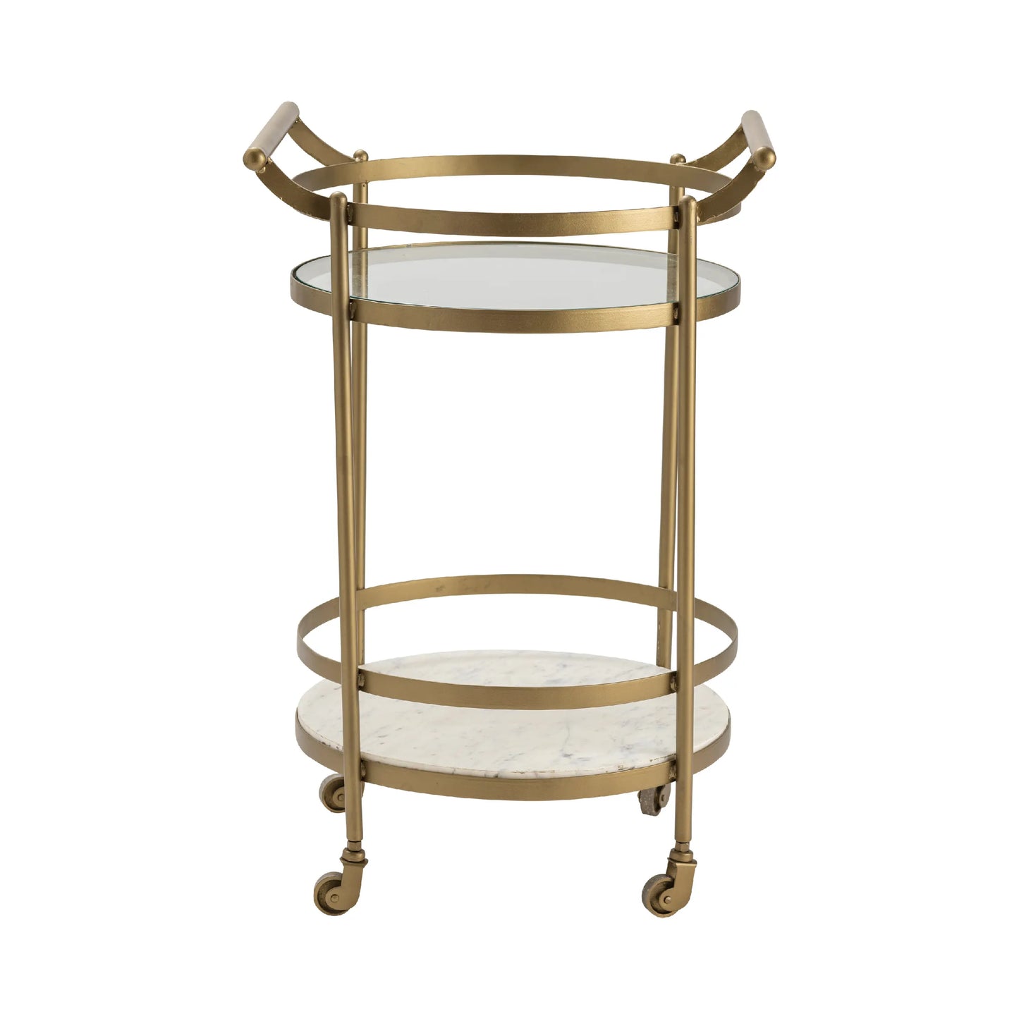 Gold Bar Cart w/ Glass & Marble Tier