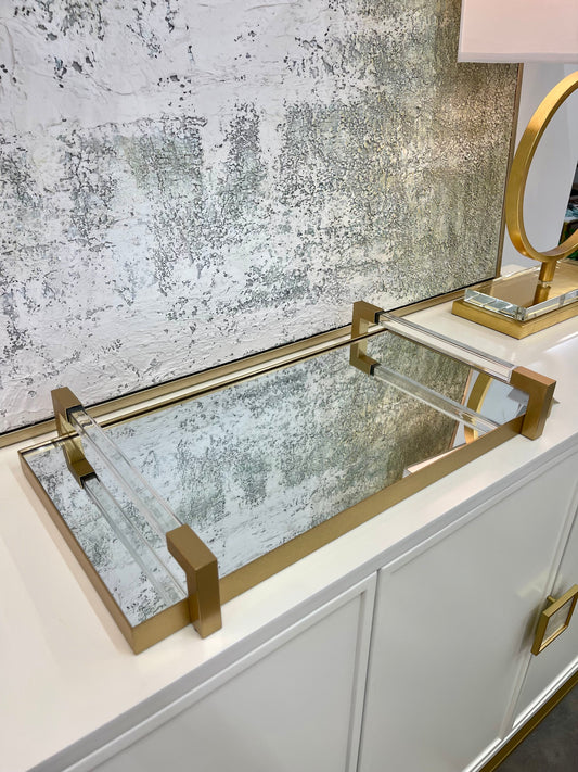 Gold Mirrored Tray w/ Acrylic Handles