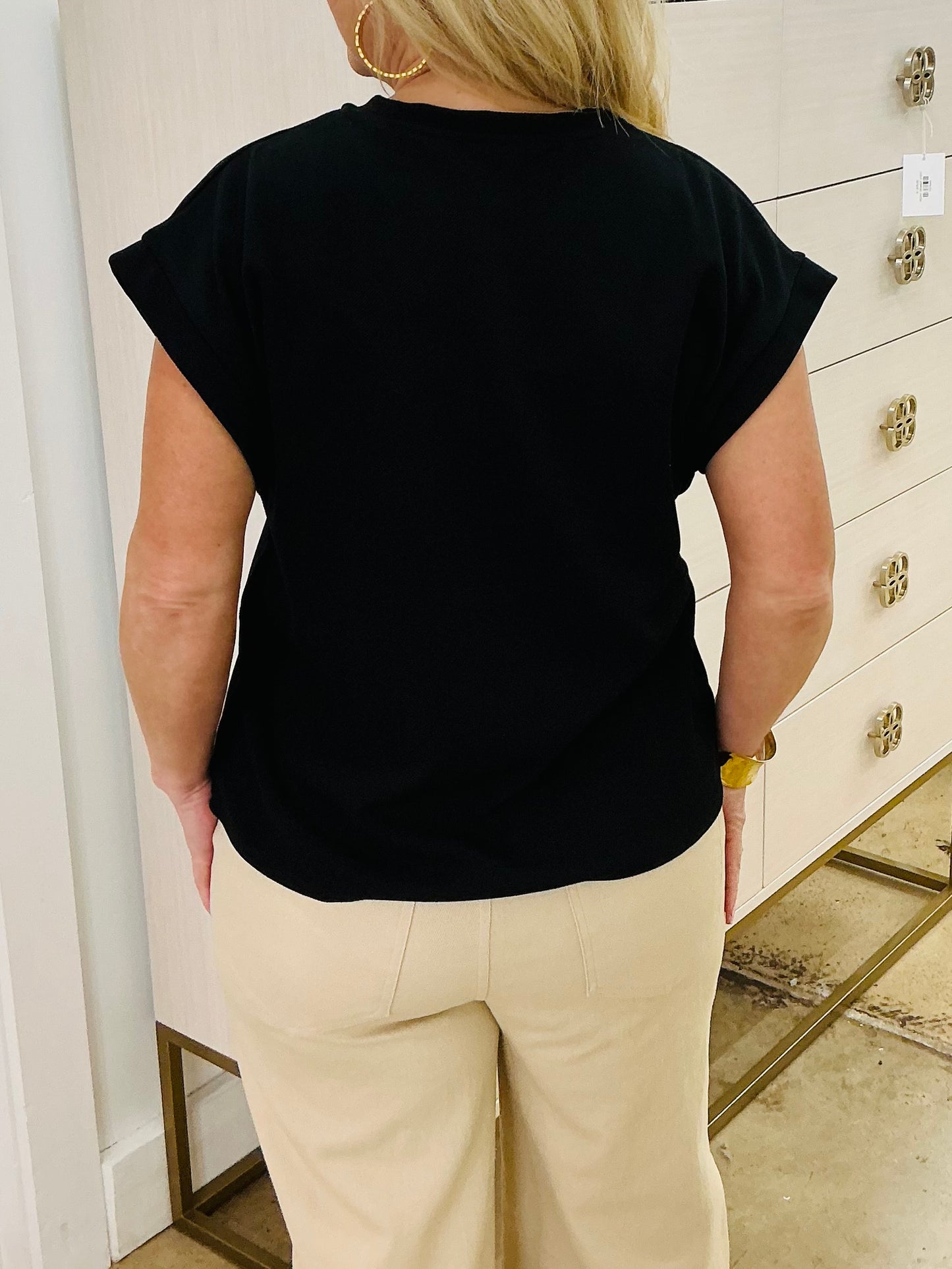 Black Crewneck Short Sleeve Top