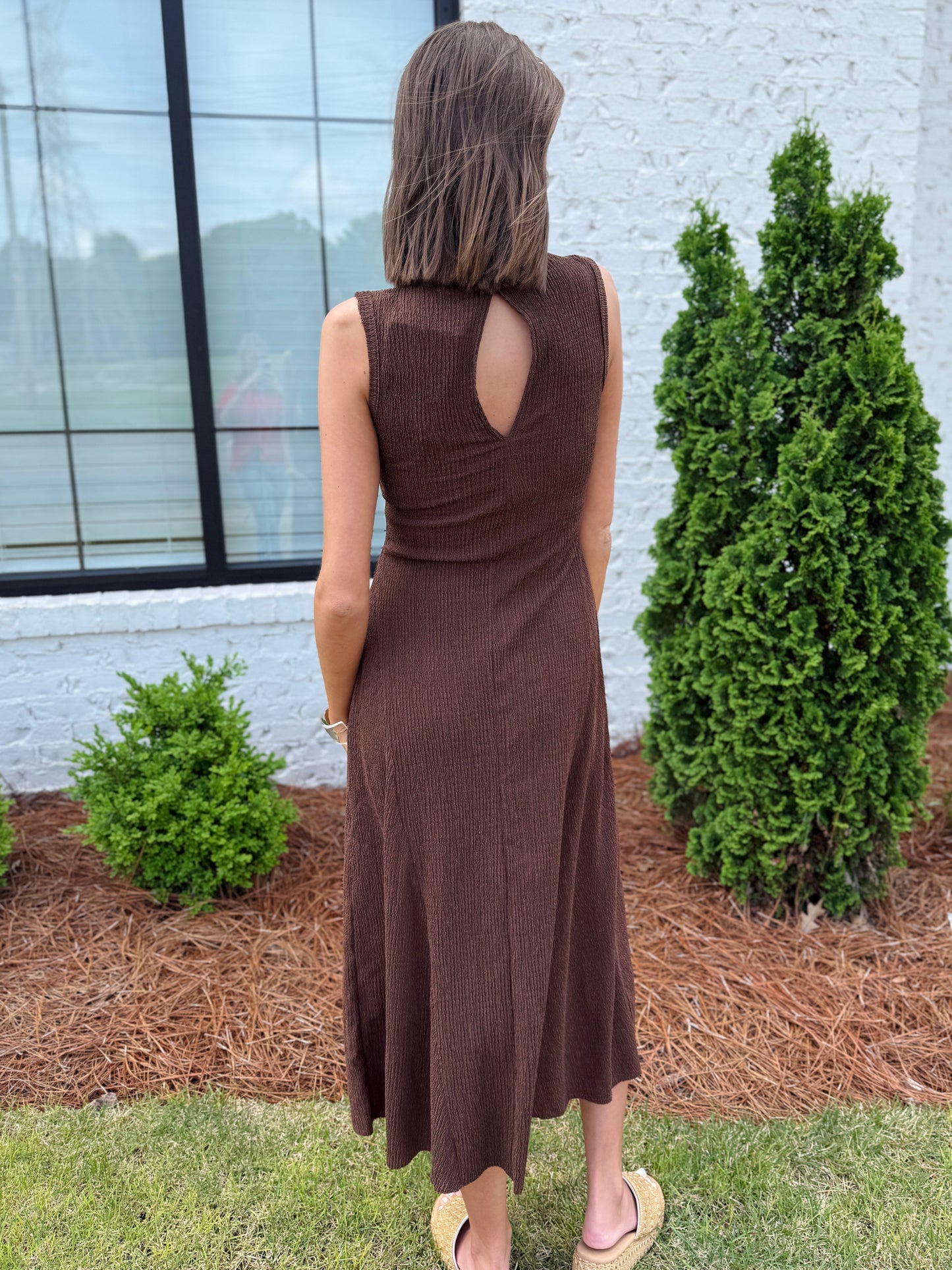 Sleeveless High Neck Brown Dress