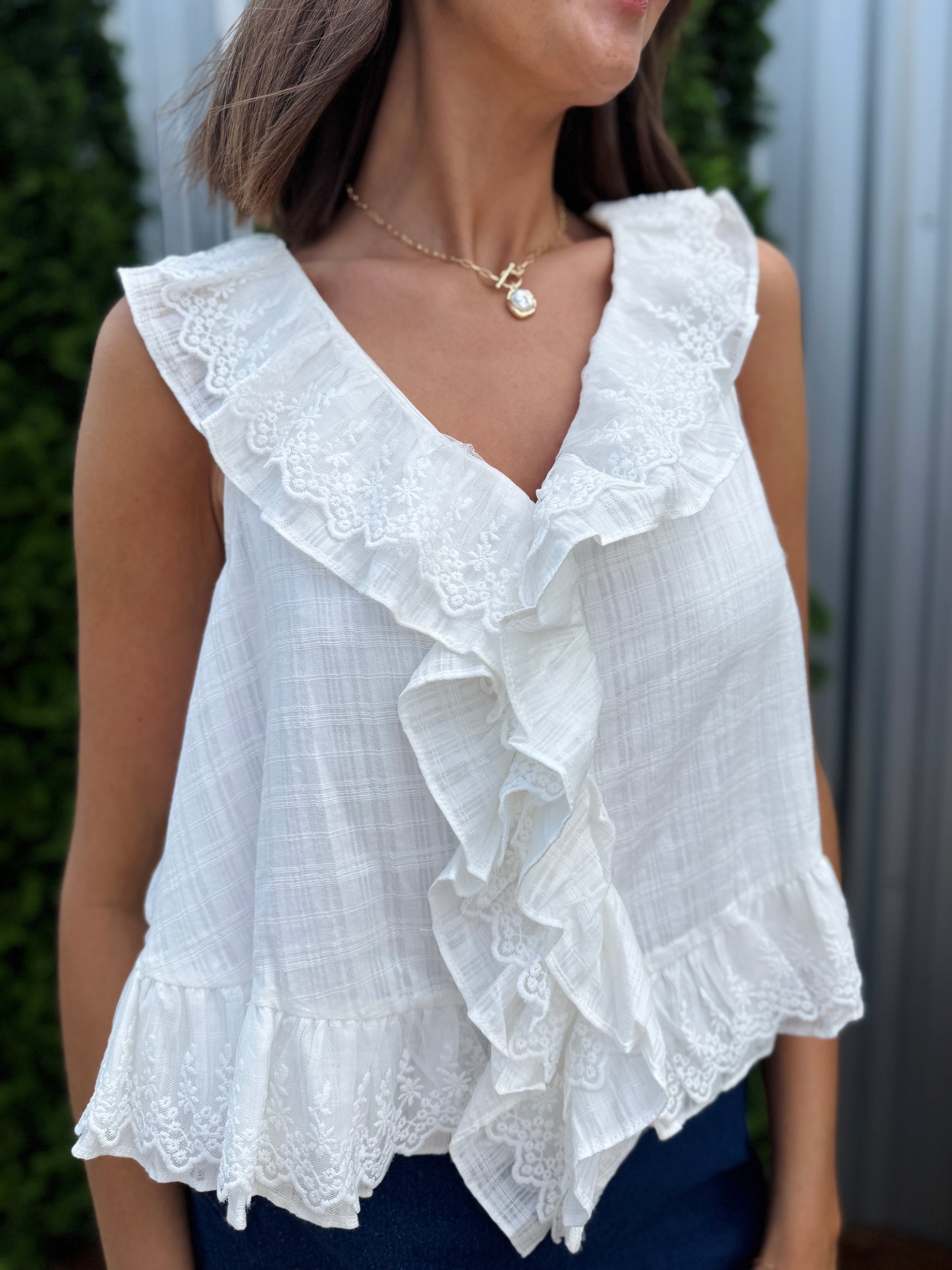White Sleeveless Ruffle Top