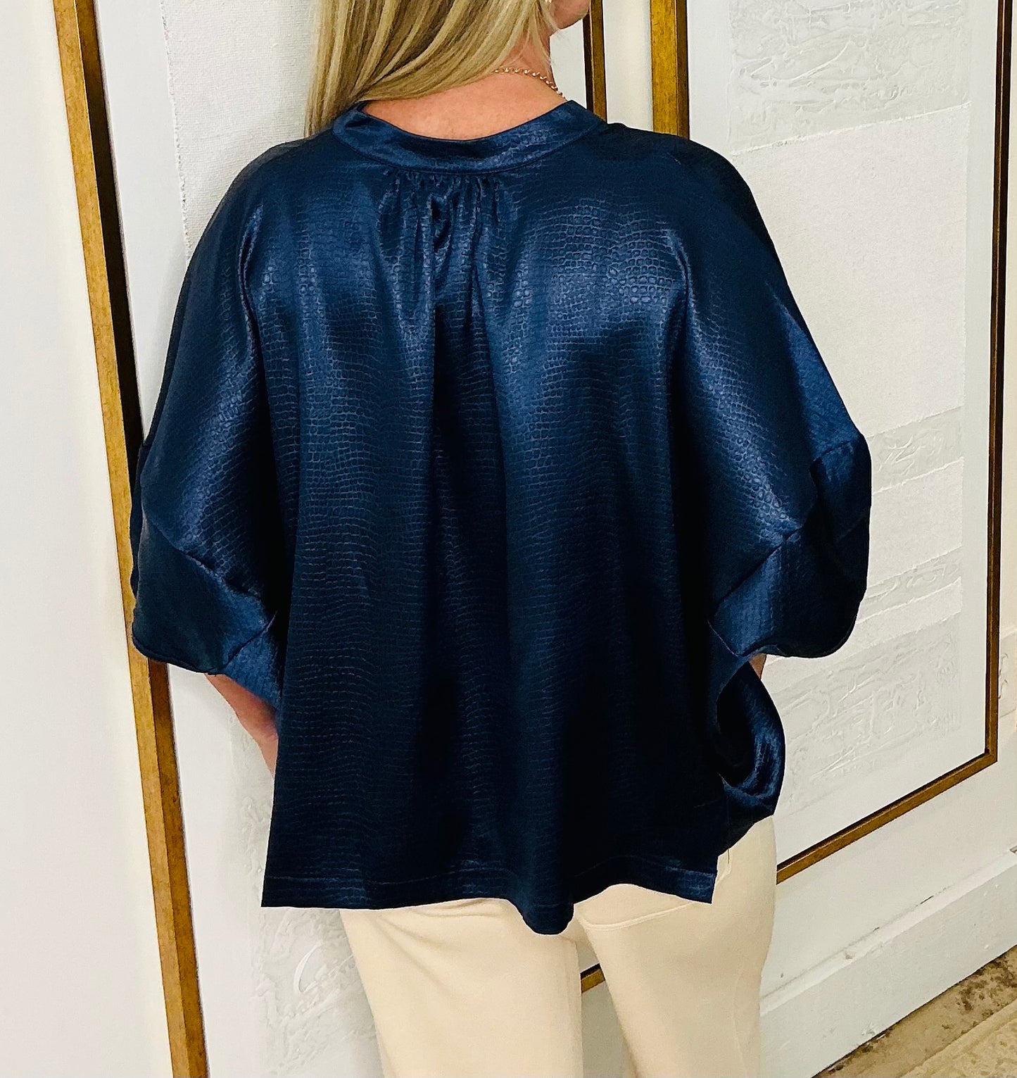 Navy Front Zip Oversized Top