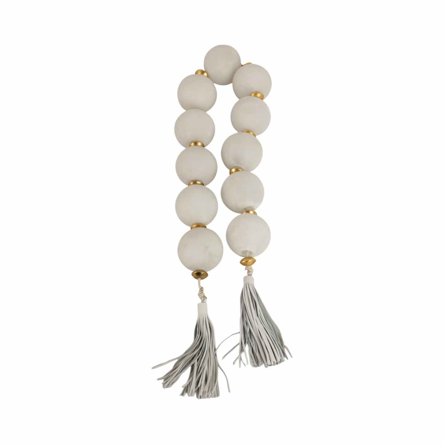 56" White Glass Garland w/ Leather Tassel