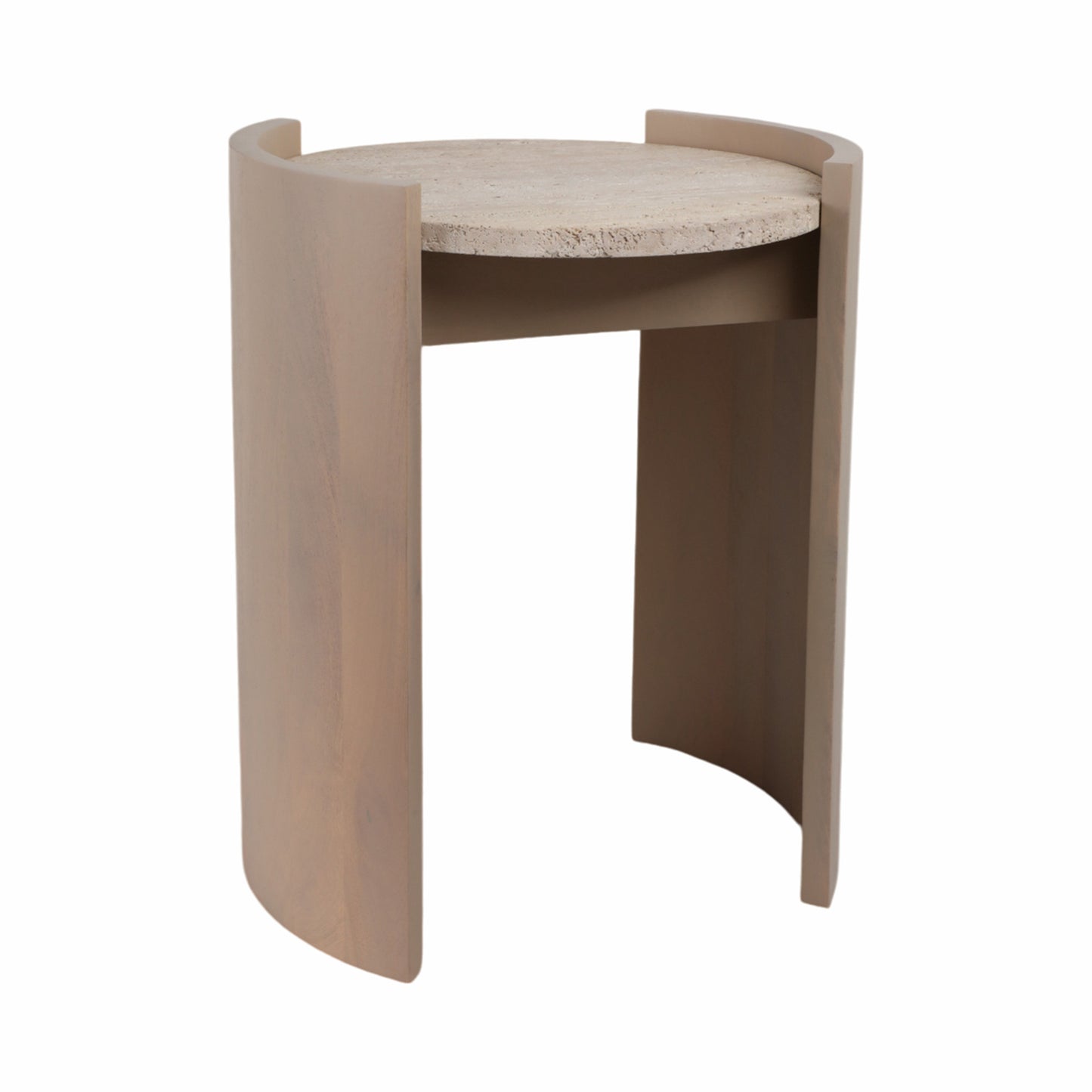 Travertine & Tan Wood Accent Table 24"