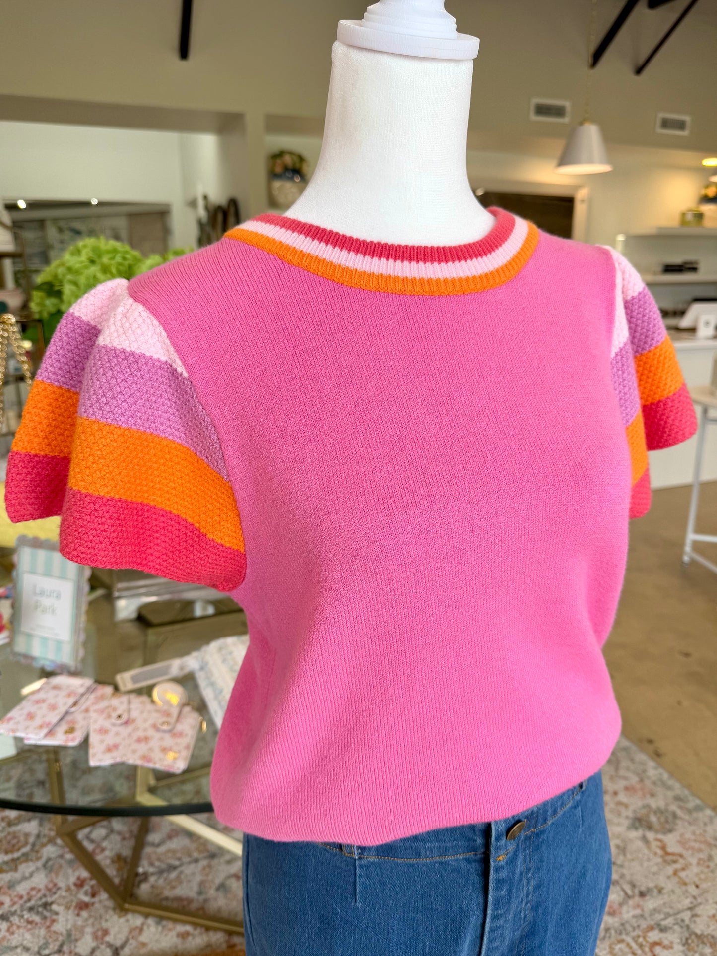 Pink Flutter Sleeve Top