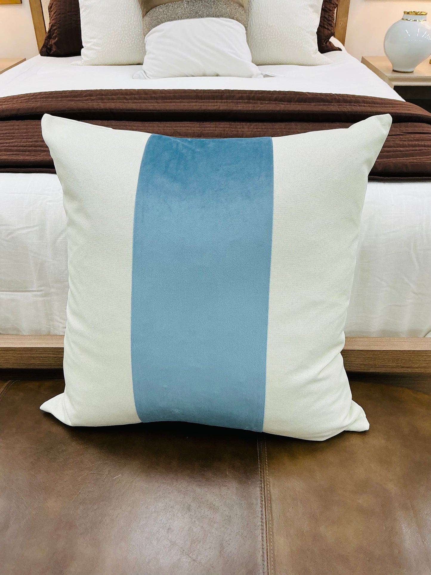 White & Blue Banded Pillow 24" x 24"