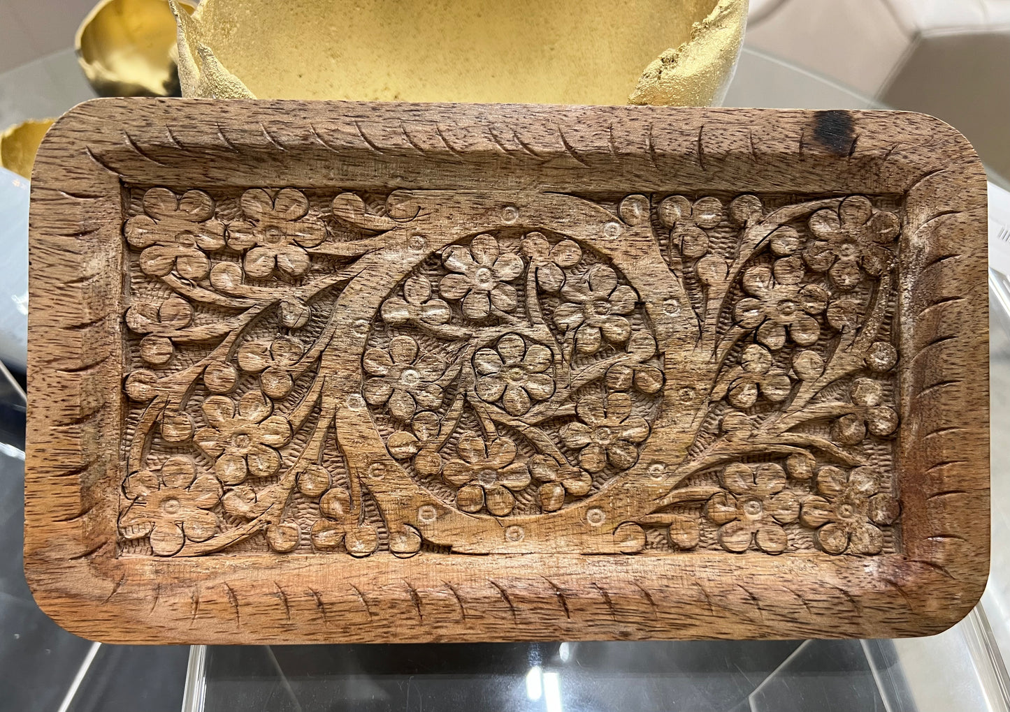 Wood Floral Carved Wood Tray